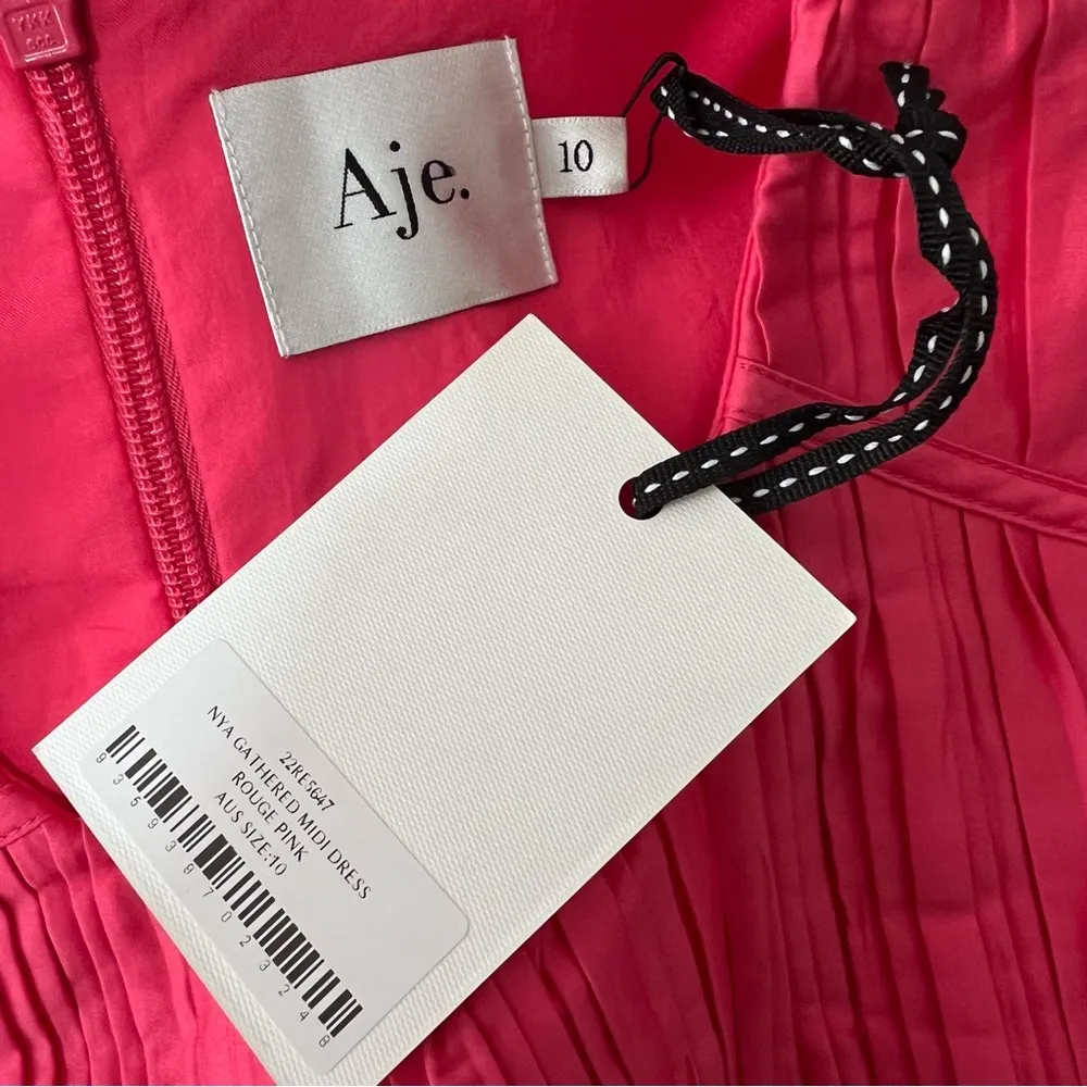 NEW NWT Aje. Sculptra Nya Gathered Midi Dress In Rouge Pink Size 6 - Image 12