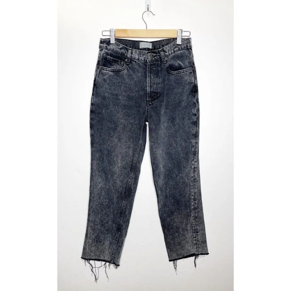 Boyish High Waisted Straight Leg Jean Raw Hem Button Fly Washed Black 26 - Image 3