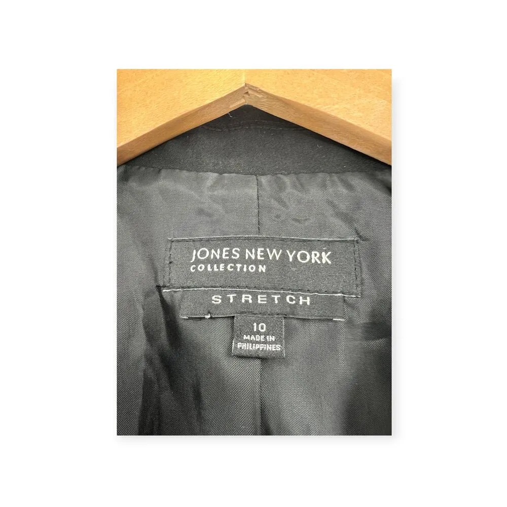 Jones New York | 10 | Women's 2 Button Blazer Solid Black Jacket Stretch - Image 4