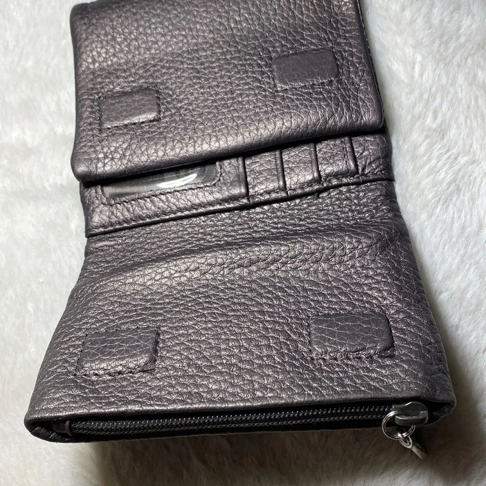 Brighton Threaded Leather Trifold Wallet Metallic Gray - Image 7