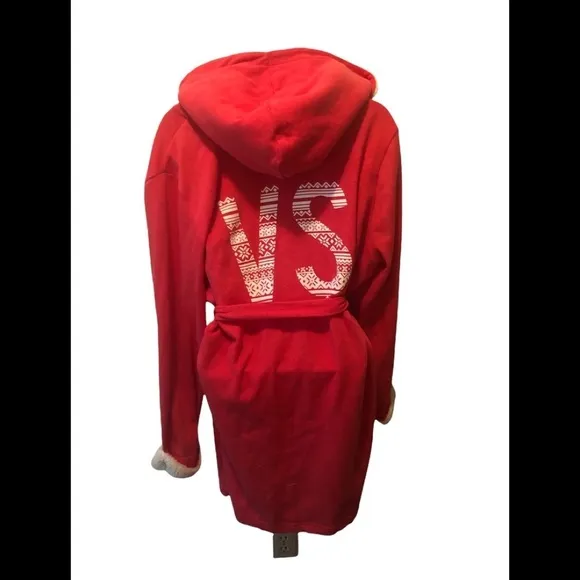 Victoria’s Secret VS Red Plush Sherpa Hooded Belted Bathrobe Large Luxurious - Image 2