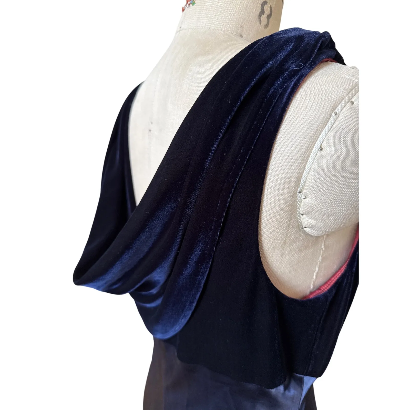 Vintage 90s ABS Evening Velvet and Satin Long Formal Party Dress Size 12 Blue - Image 5