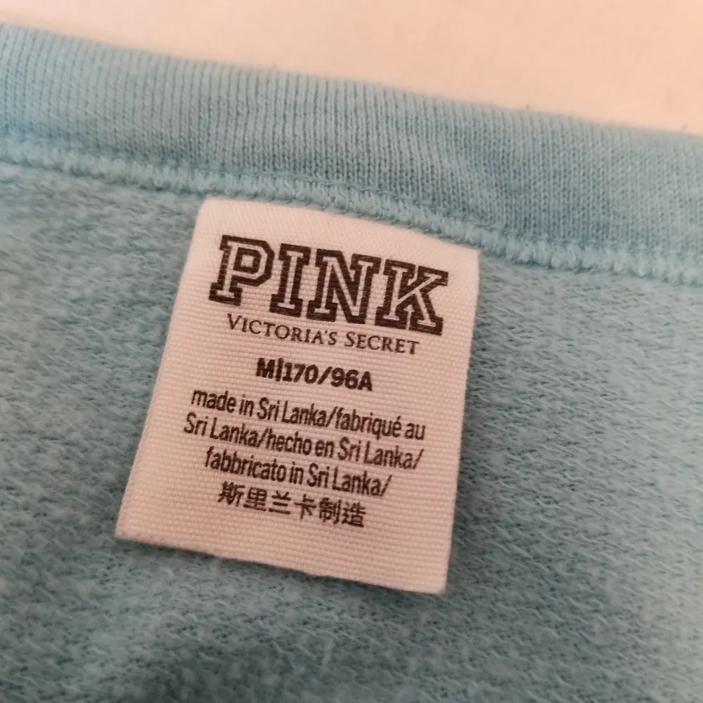 {M} PINK VS Mesh V Cutout Crew Pullover Baby Blue Sweatshirt - Image 7