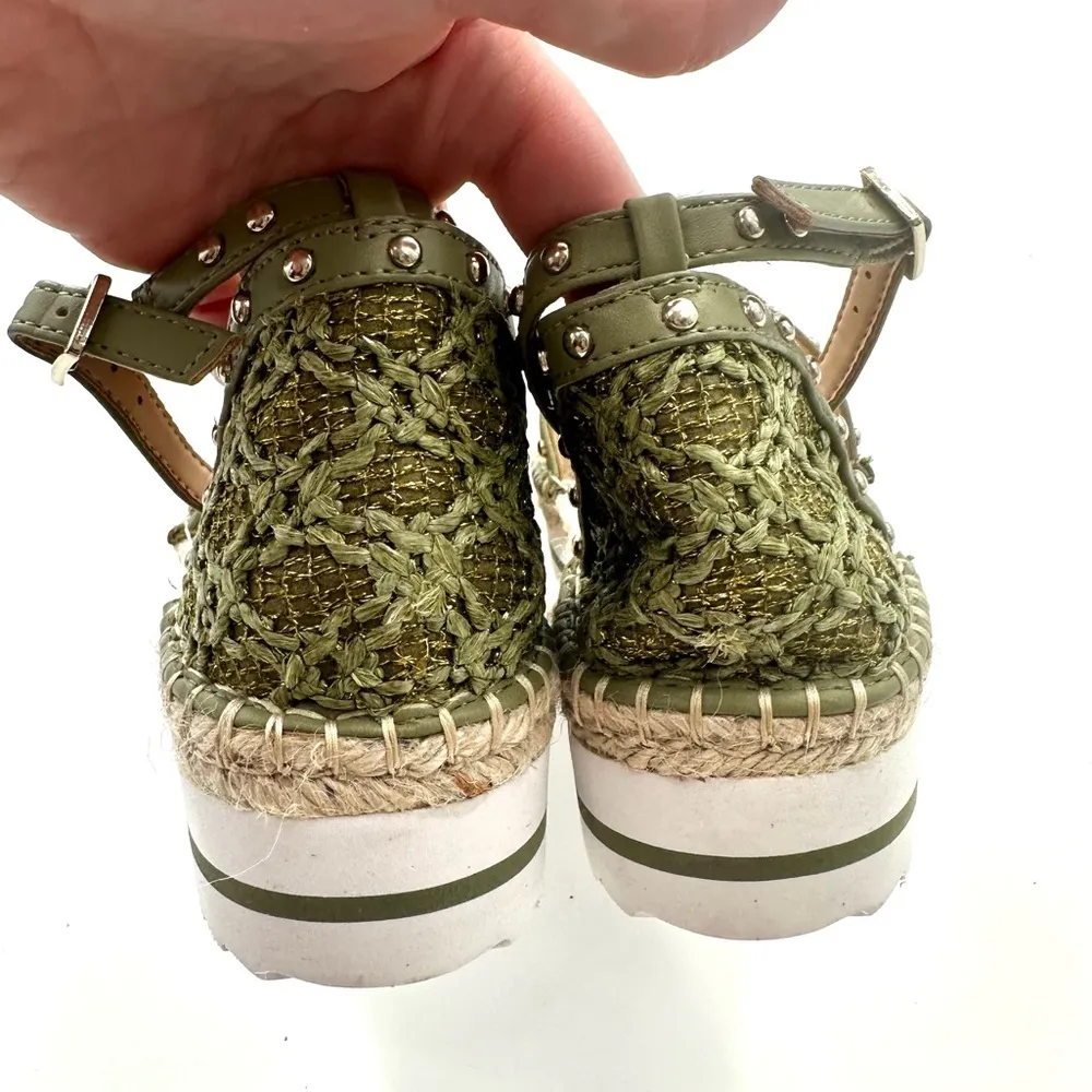 JLO Jeniffer Lopez Lisly Olive Green Boho Espadrille Platform Sandals - Image 7