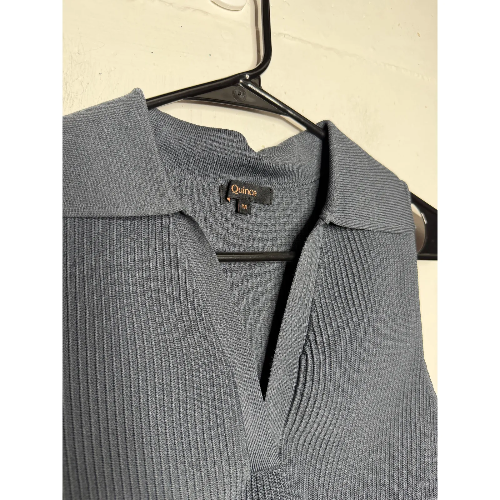 Quince Womens Ribbed Cropped Polo V Neck Navy Blue SIze Medium - Image 5