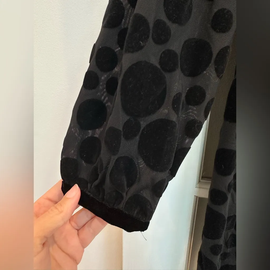 Sail to Sable Timeless Black Velvet Burnout Polka Dot Bow Front Dress Size 6 S - Image 6