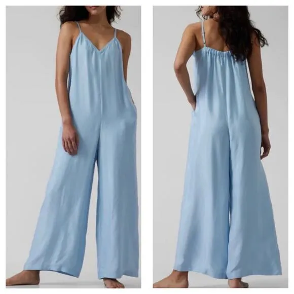 ATHLETA Calm Cool Romper Size Small Blue Satin Oversized Relaxed Boho - Image 2
