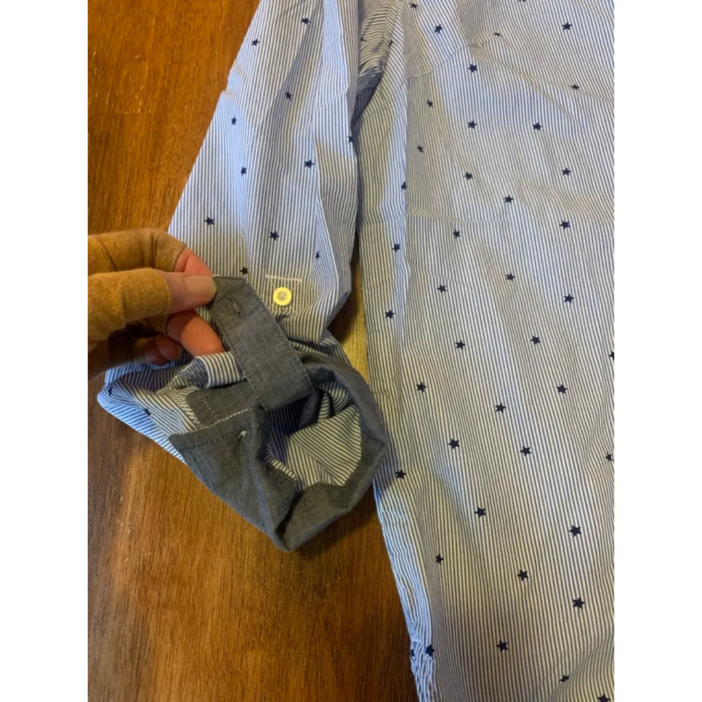 Tommy Hilfiger shirt XL Blue and White Stripe Half Way Button Up Long Sleeve - Image 4