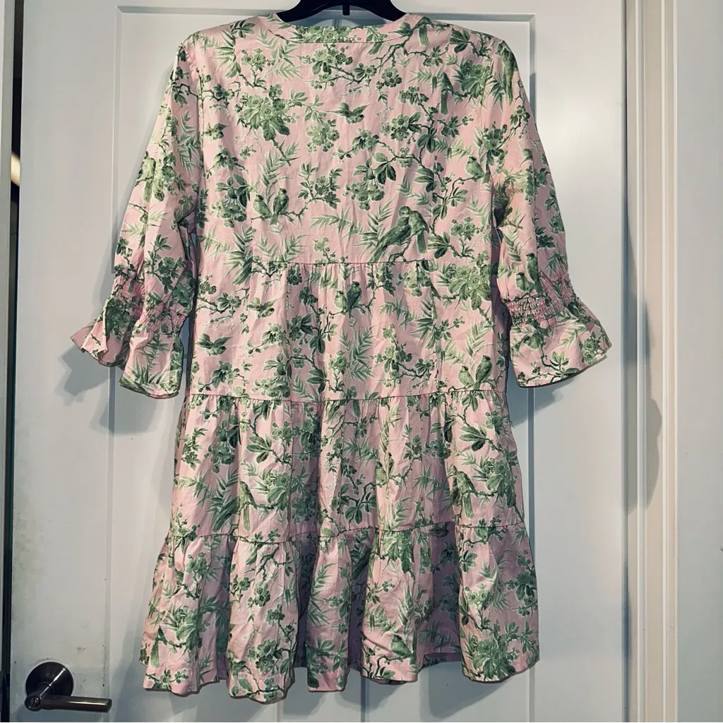 Crown & Ivy 3/4 sleeve Tiered Dress Pink Green Toile NWT 2X with Pockets - Image 5