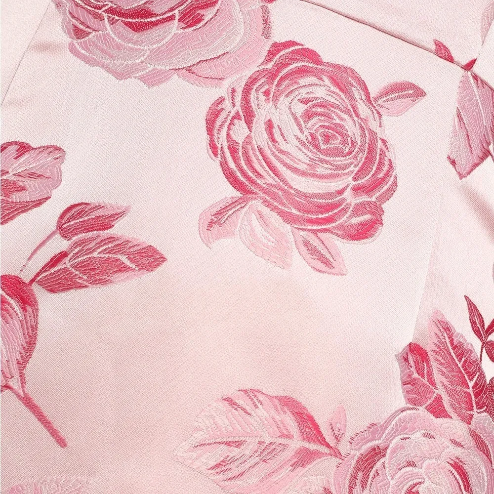 LULU’S Brighter Side Pink Floral Satin Jacquard Mini Dress - Image 6