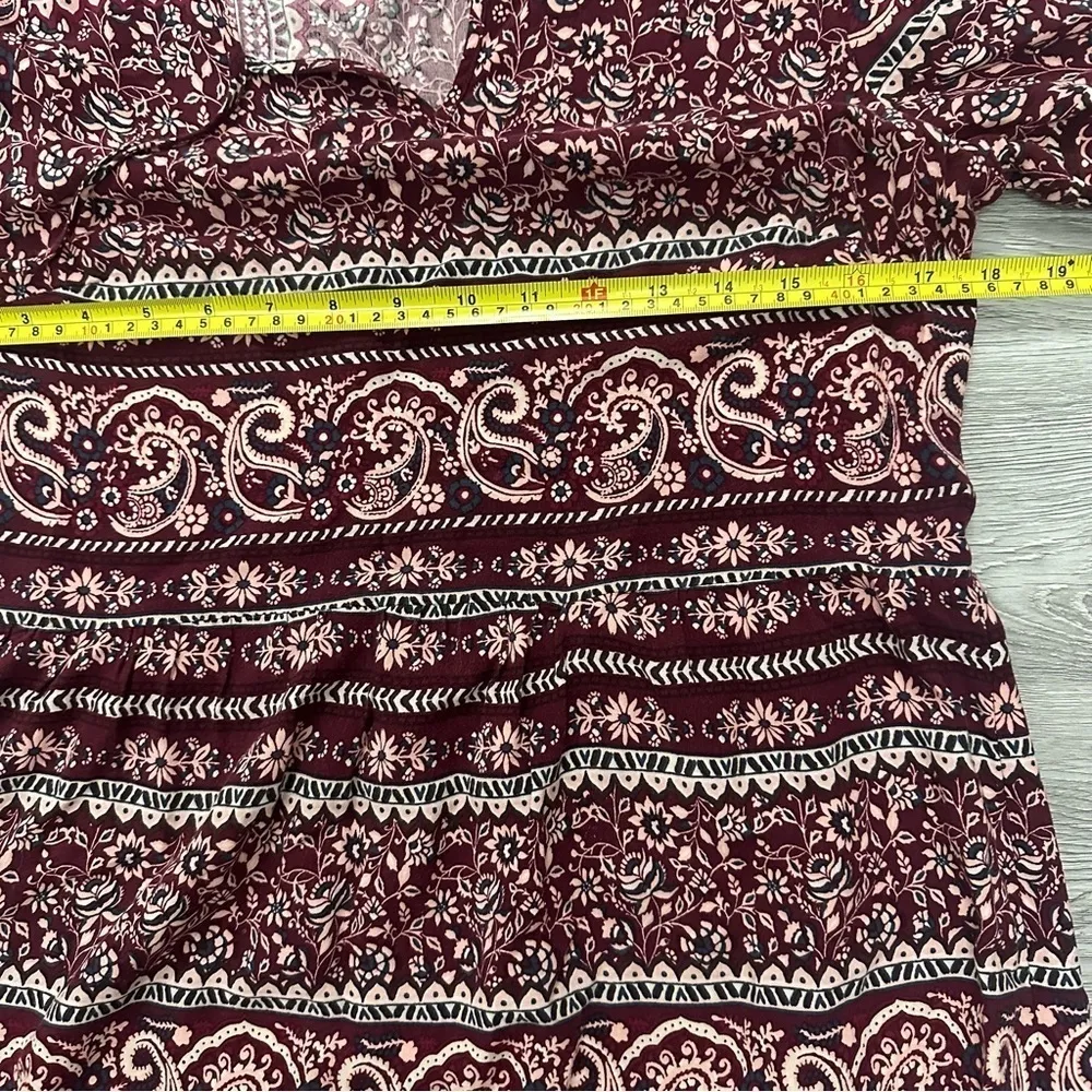 Luxology Boho Paisley Long Maxi Shift Dress Hippie Floral Burgundy Pink Medium - Image 2