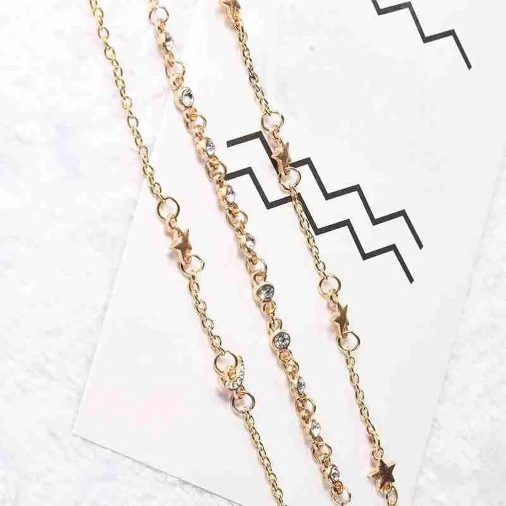 NEW Women's Inlaid Crystal Star Moon‎ Gold Chain Bracelet Set - Image 6