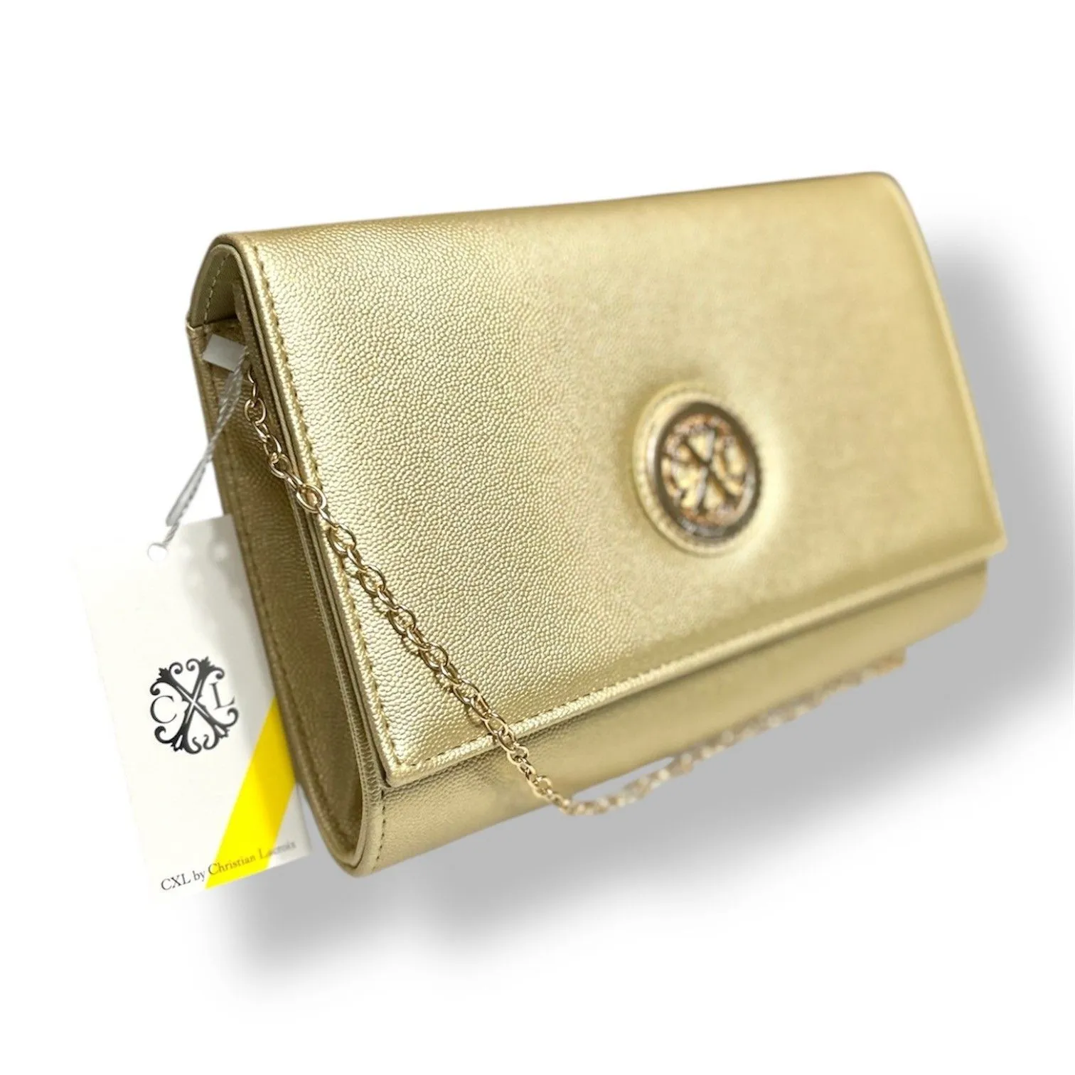 New CXL by Christian Lacroix Gold Paris Caviar Clutch Crossbody Detachable Chain - Image 3
