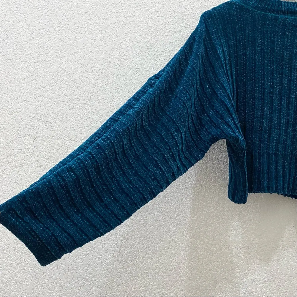 AE American Eagle Teal Ribbed Super Soft Chenille Mock Neck Pullover Sweater M - Image 8