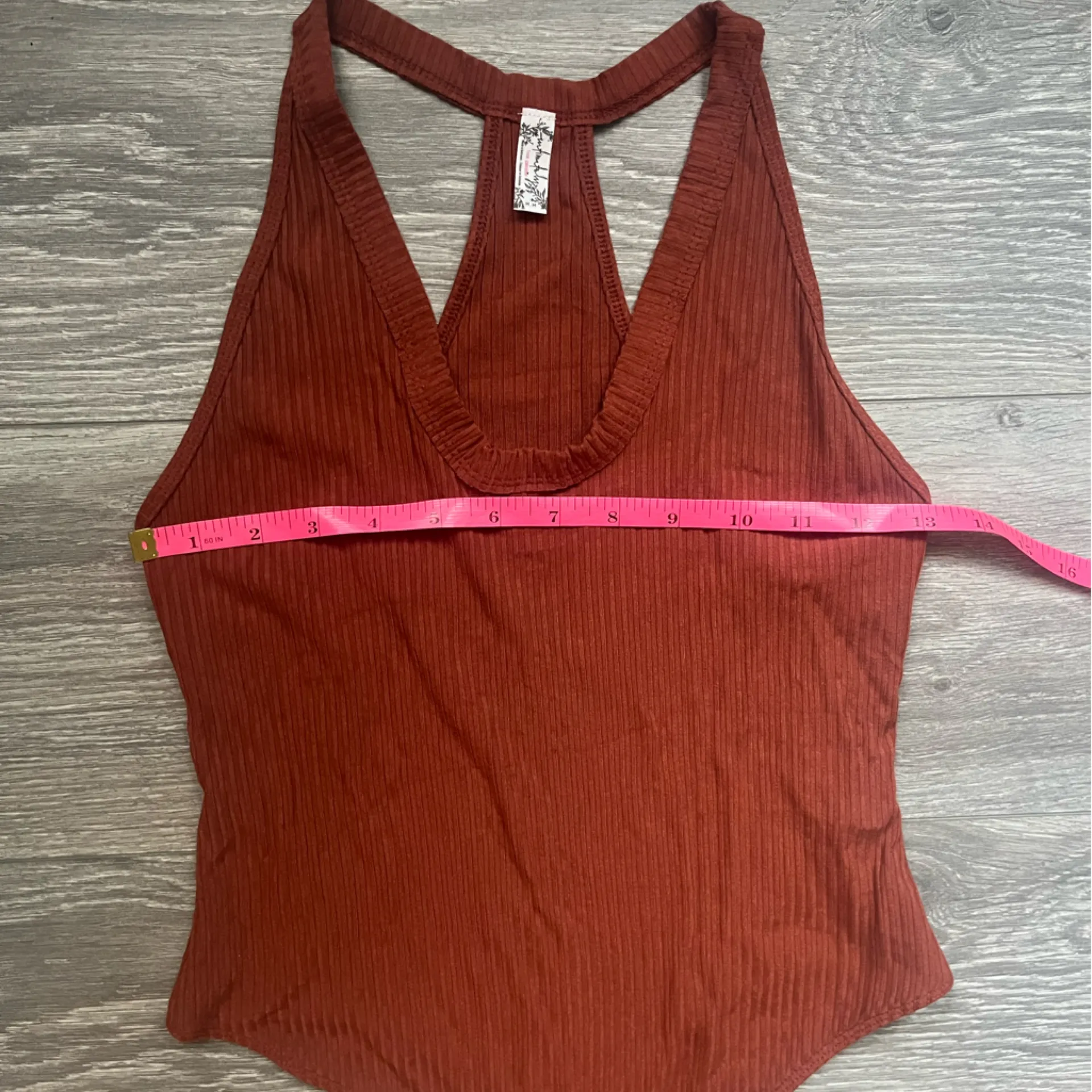 Free People Orange Brown Ribbed Sleeveless Racerback Bodysuit Size M Fall Trendy - Image 7