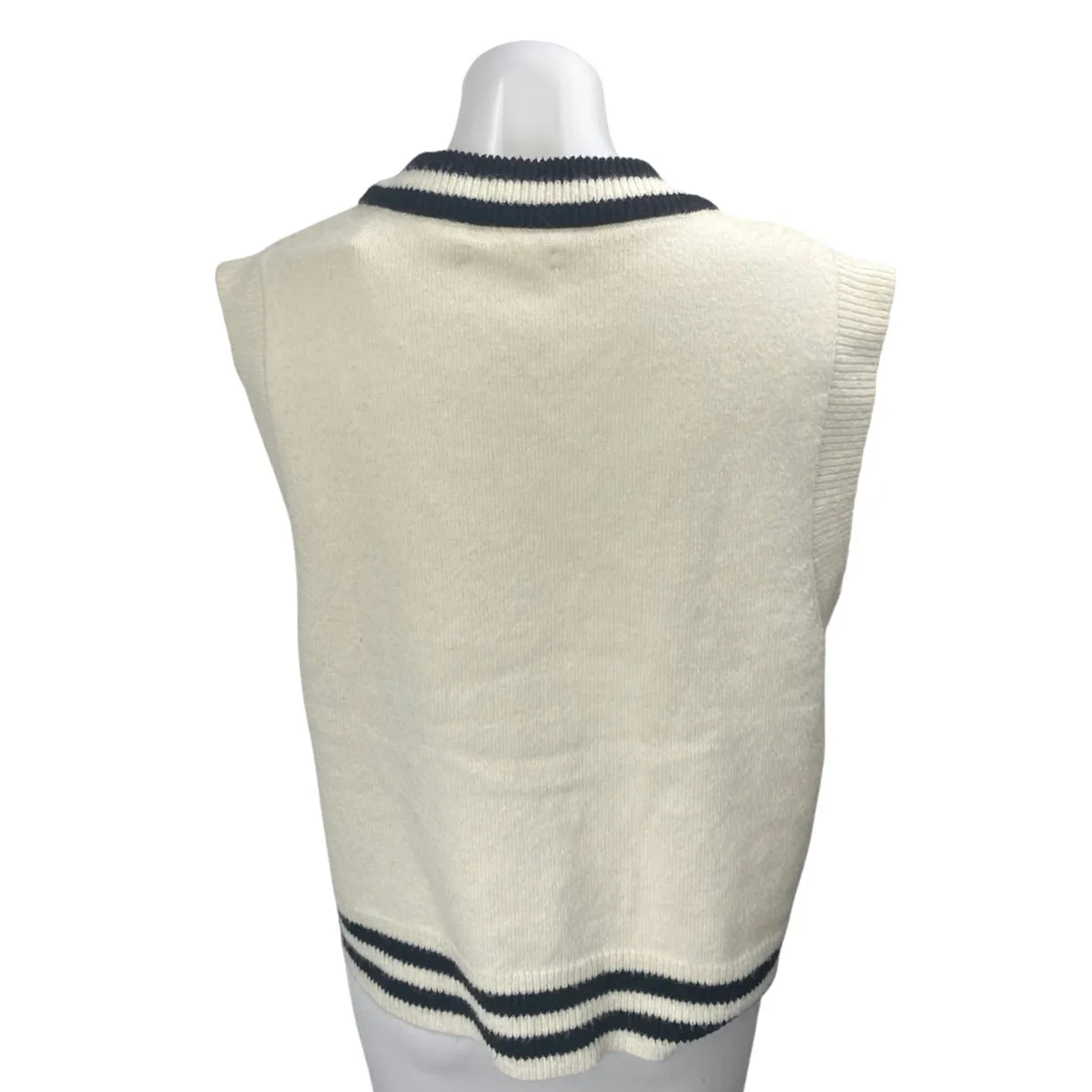 NEW Oak + Fort White Black Sleeveless Knit V Neck Tank Sweater Vest Top Size S - Image 2