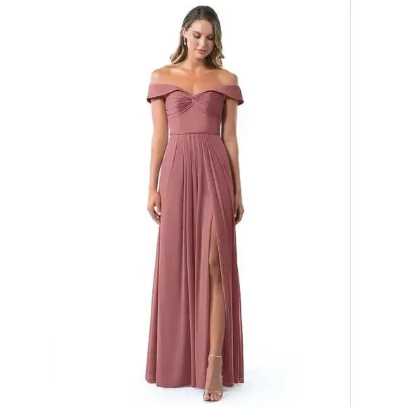Azazie Almendra Off‎ the Shoulder Pleated Chiffon Dress in Pearl Pink Size A16 - Image 10