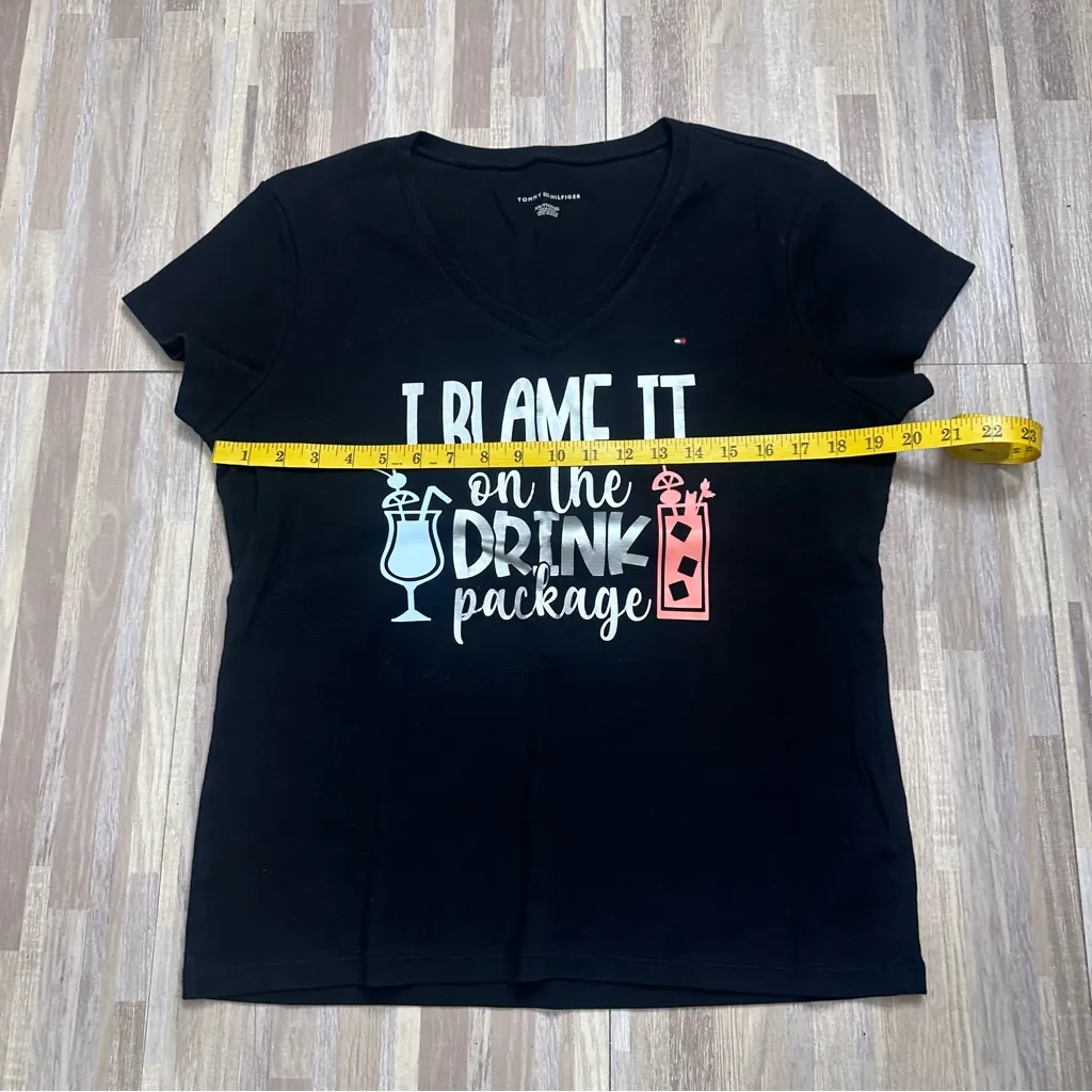 Tommy Hilfiger Black Tee with “Blame it on the Drink Package” Graphic XXL - Image 4