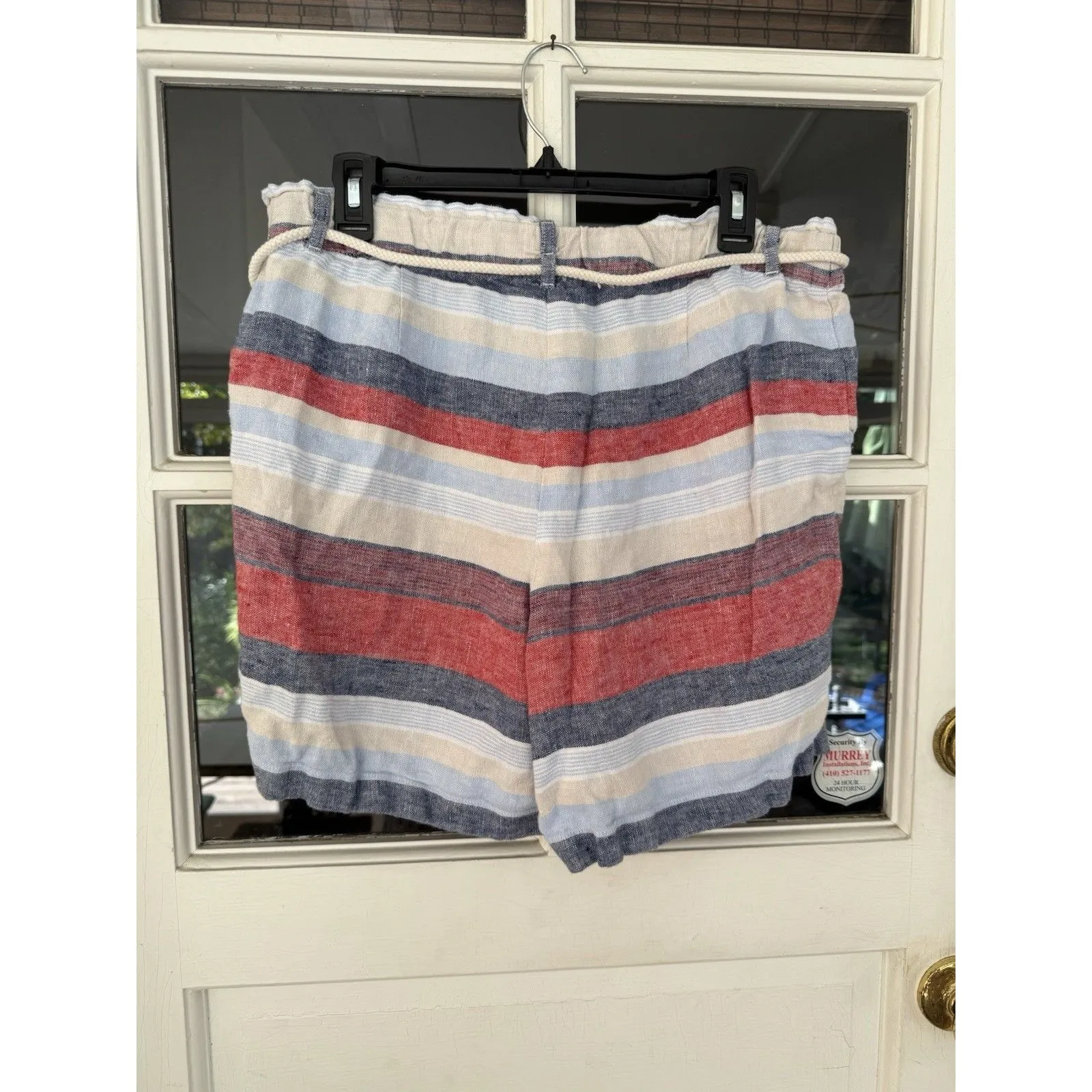 J.Jill Love Linen Striped Shorts Women's Size M Boho Linen Pockets drawstring Blue Size M - Image 4