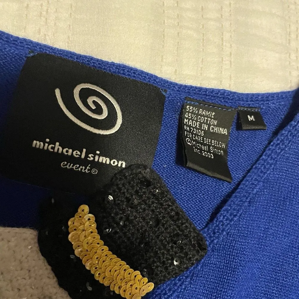 Michael Simon Royal Blue Snowman Sweater Event Medium M 3/4 Sleeve Winter - Image 3