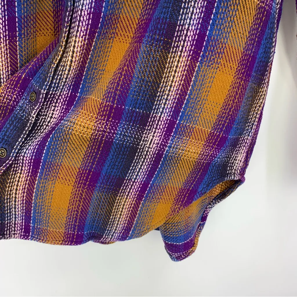 KAVU Jess Button Up Hooded Shirt Purple Mustard M - Image 3