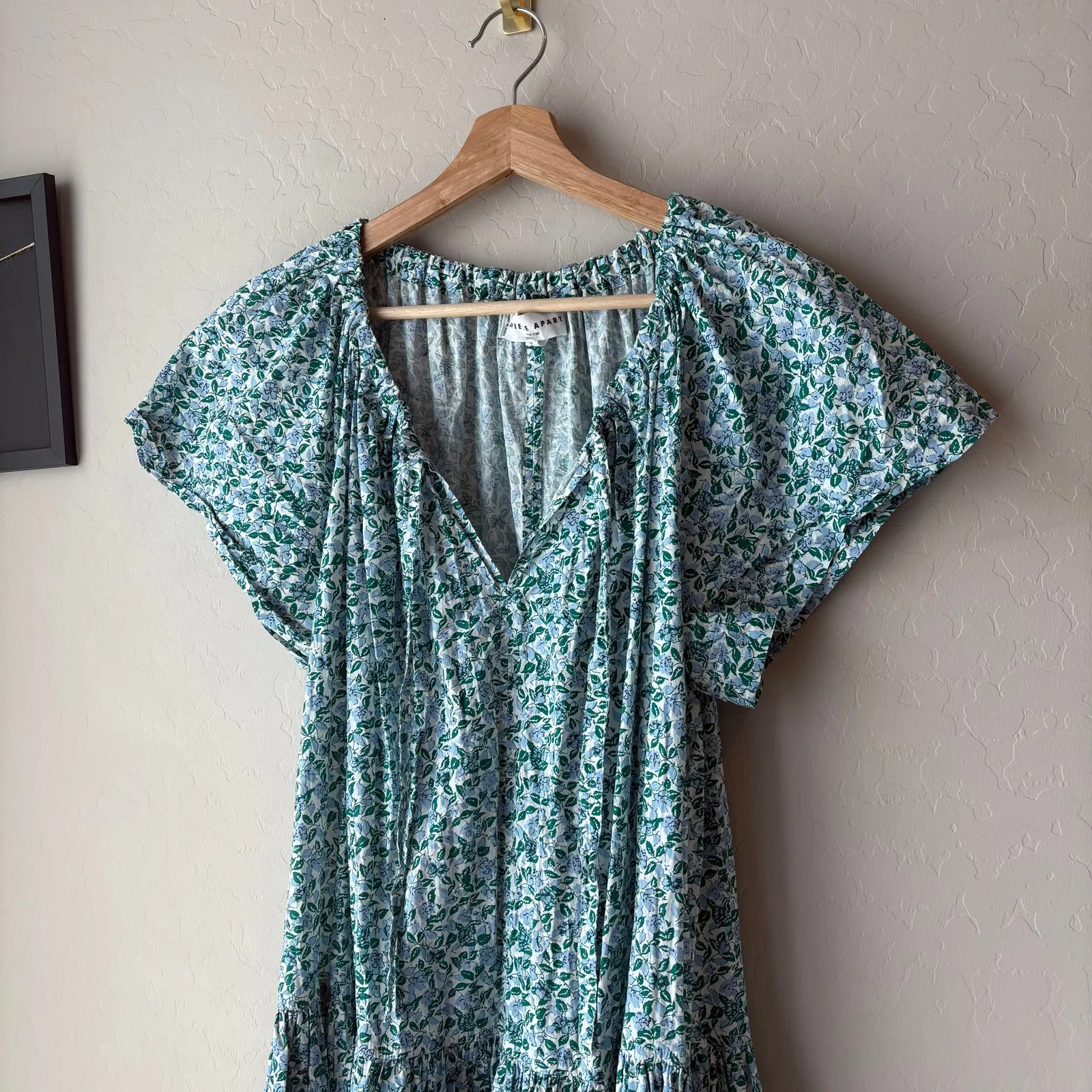 Apiece Apart Dress Trini Floral Blue Green Organic Cotton Midi Dress Size L - Image 2