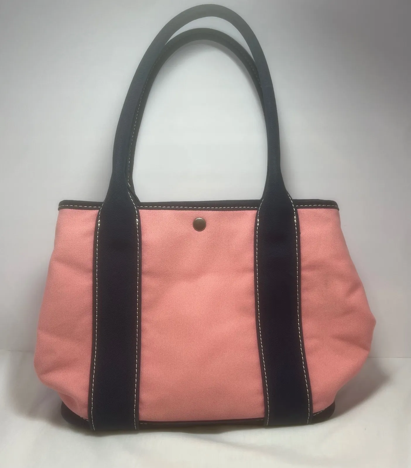J.Crew Canvas Tote Bag Pink Navy Blue Handles Lined Interior Medium Size Cotton - Image 1