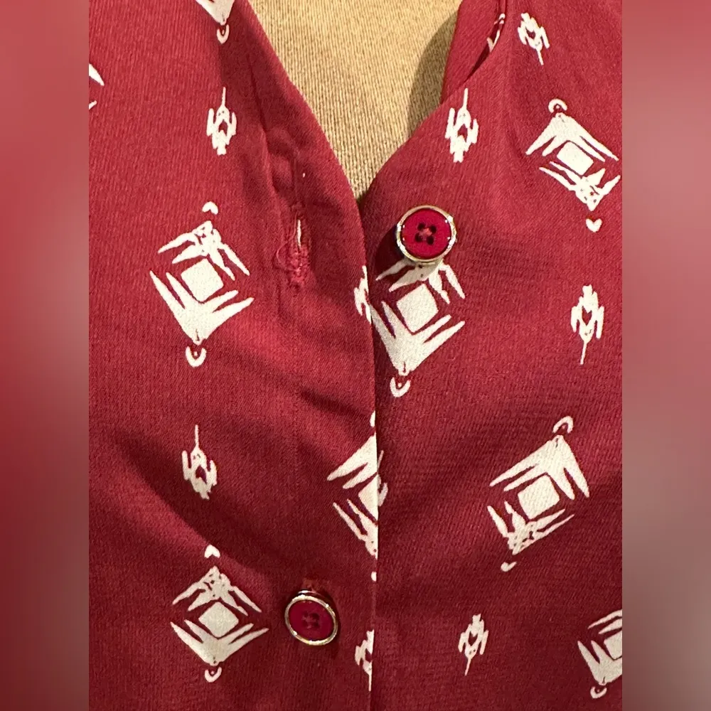 41 Hawtin Red White Long Sleeves Button Down Geometric Design Shirt Dress Sz S - Image 7