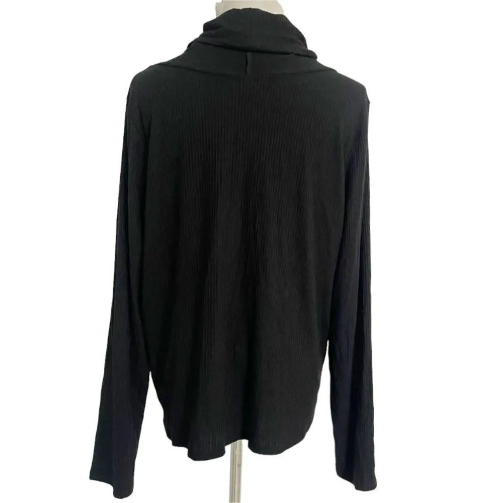 Comfy USA Size Large Zip Up Sweater Cowl Neck Black Boho Long Sleeve - Image 4