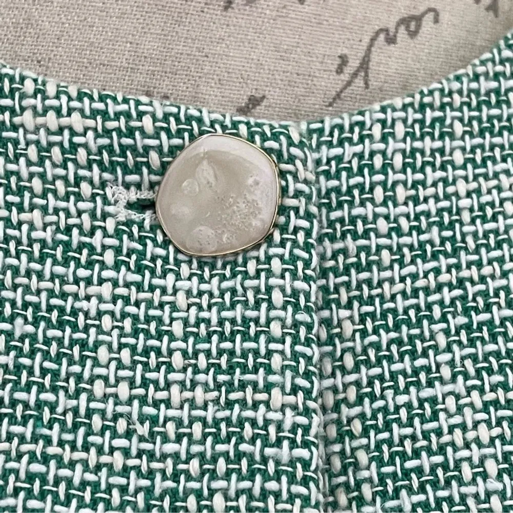 ZARA New Luxury Preppy Green Long Sleeves Round Neck Textured Crop Blazer Sz XL - Image 7