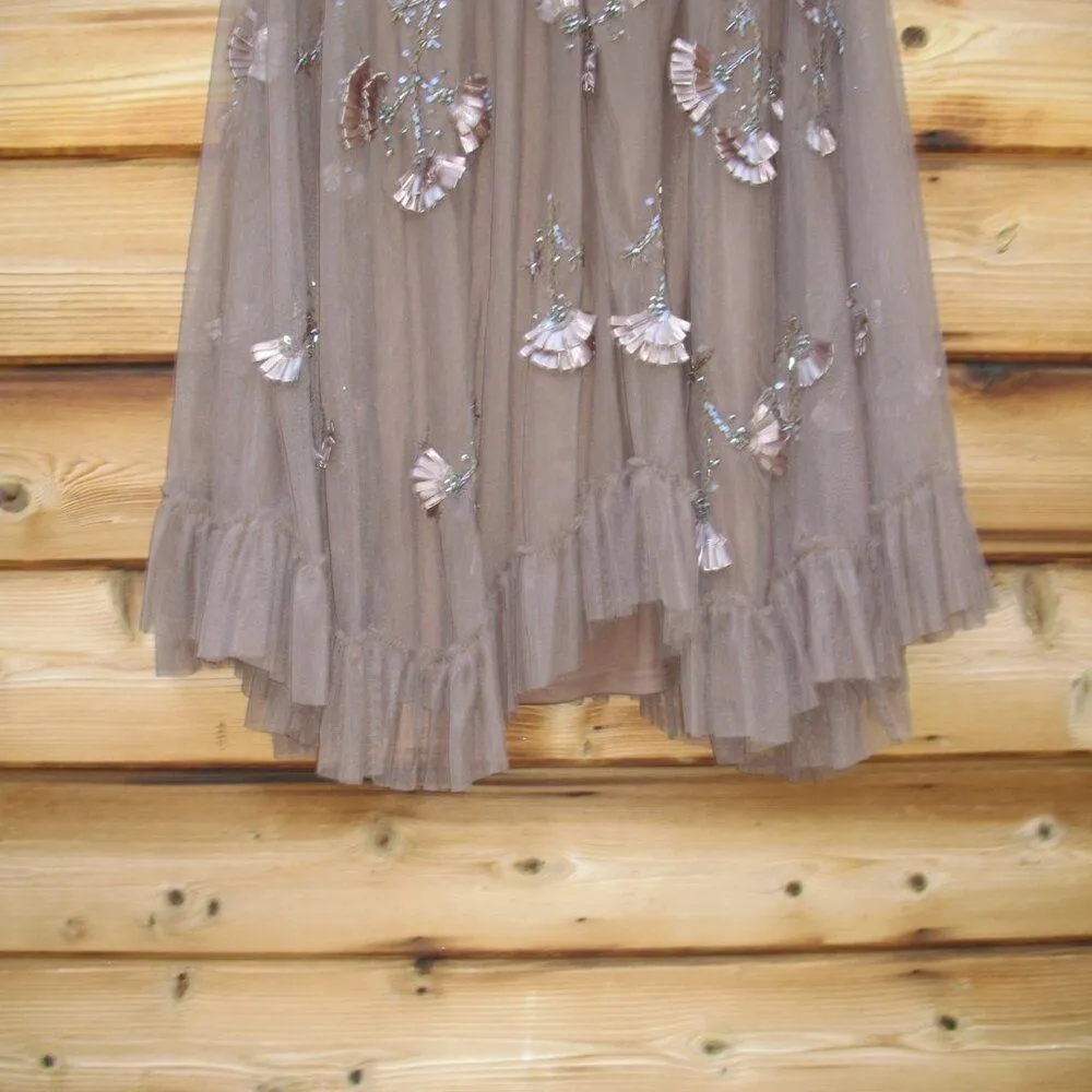 MAC DUGGAL 9257 Brown Embellished Long Flare Sleeve Mesh A-Line Dress - Image 13