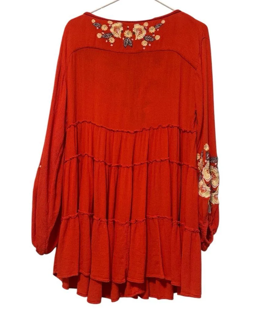 Free People Boho Embroidered Tiered Peasant Tunic Dres, est. S/M (no size tag) - Image 4