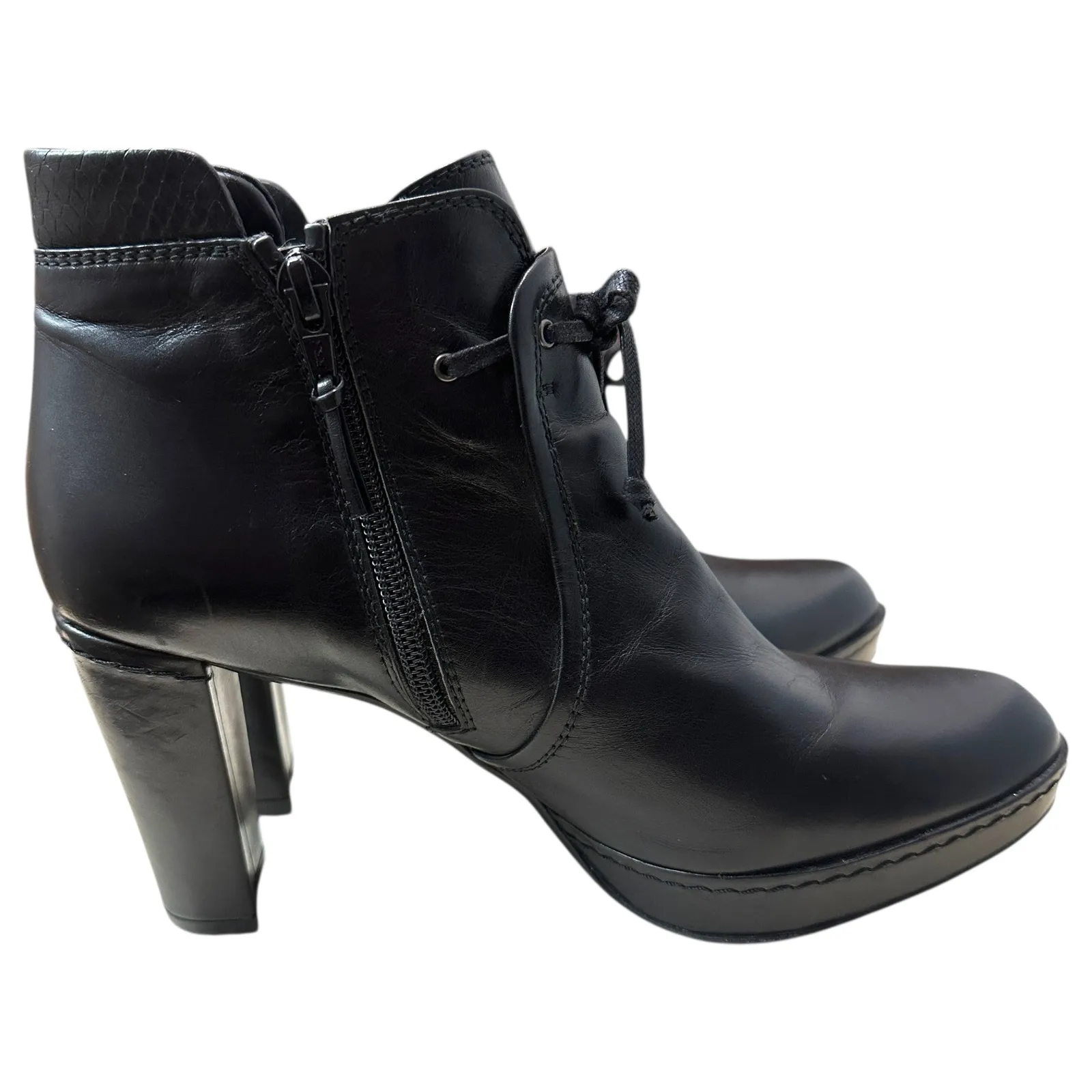 Stuart Weitzman Black Manlow Leather‎ Platform Heel Ankle Boots 7.5M - Image 9