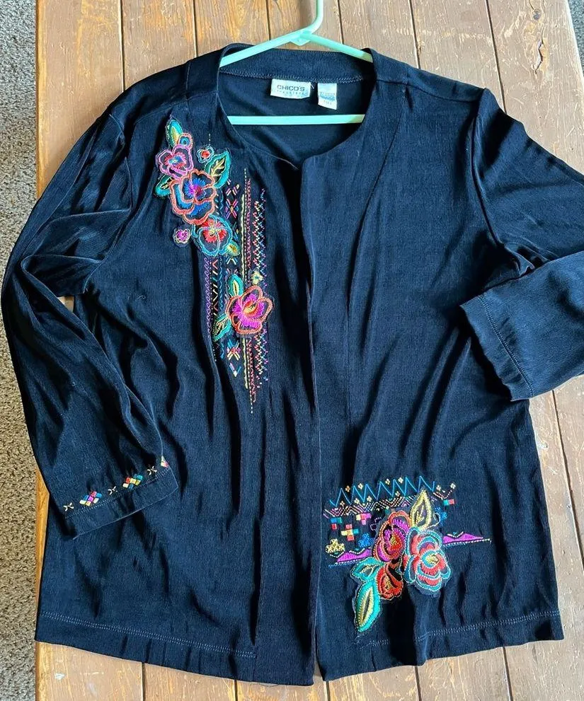 Chicos Travelers Embroidered Floral Jacket - Image 7