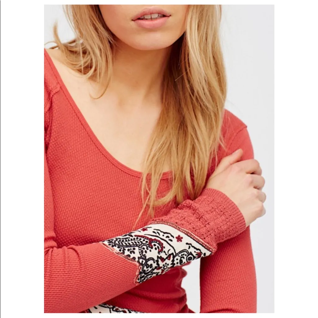 Ribbed Thermal Long Sleeve Henley Stretchy orange - Image 6