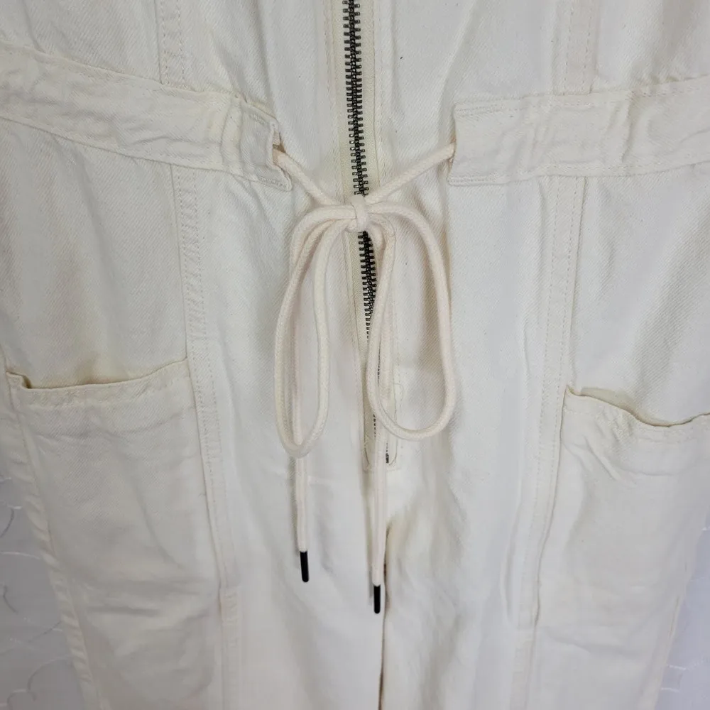 Lucky Brand Denim Jumpsuit XS Cream Sleeveless Front Zip Drawstring New - Image 8