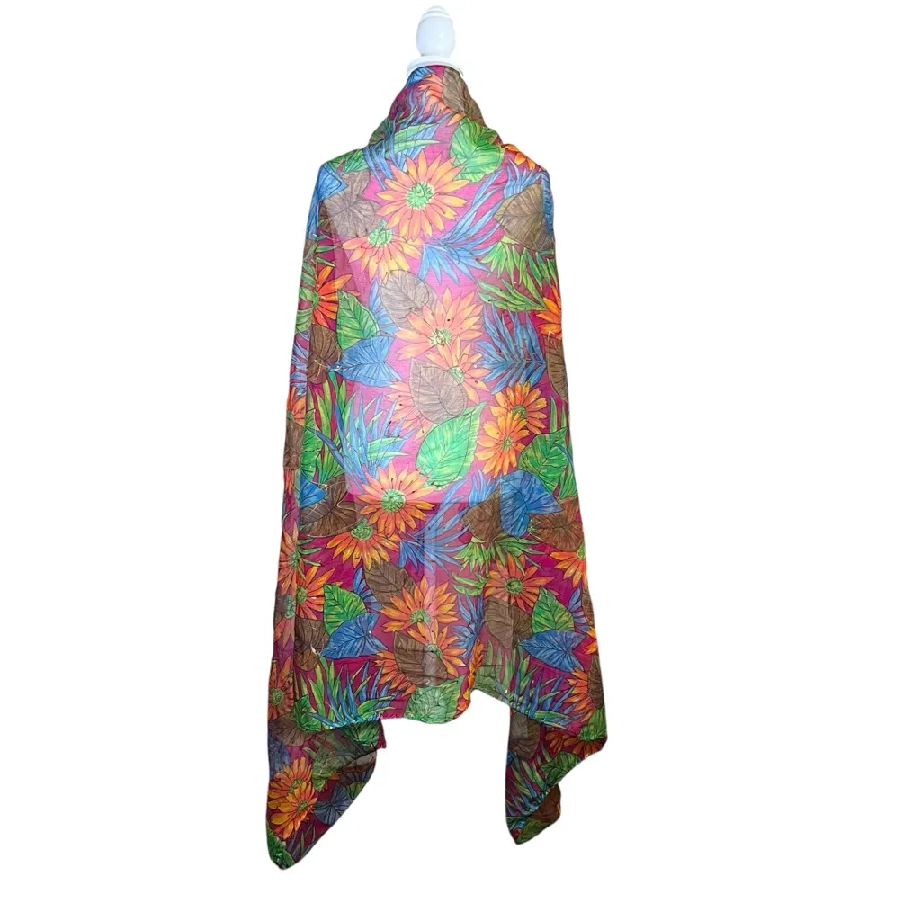 VTG Floral Print Large Rectangle Wrap Scarf 72x42 Semi Sheer Boho Shawl Colorful Pink - Image 8