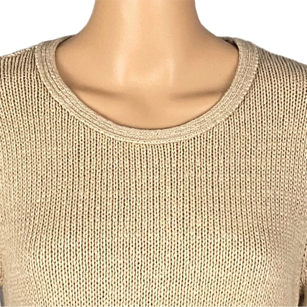 ARTISAN NY butter cream crew neck knit Sweater with fringe at the hem Small - Image 2