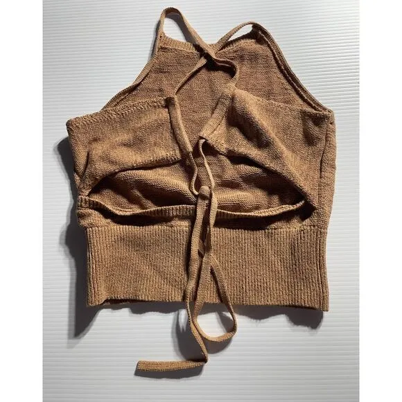 Express Knitted Camel Brown Cropped‎ Tank Top Sleeveless Ribbed Cami L - Image 4