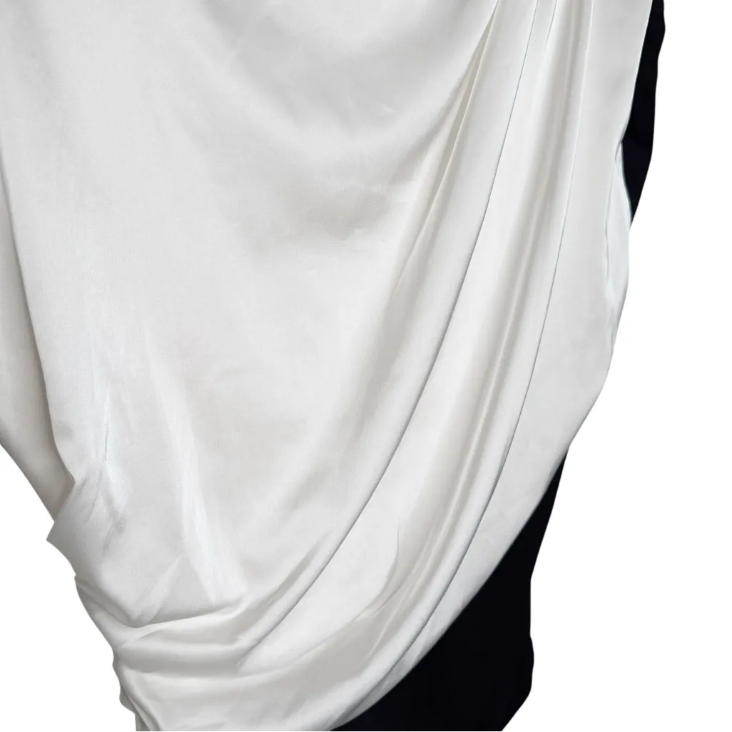 KATHERINE BARCLAY SILKY SOFT ROUCHED DRAPED BLACK AND WHITE TOP SZ M - Image 7