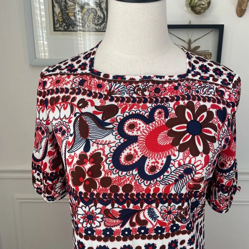 Vintage 70s Goldworm Italy Short Sleeve Mod Boho Print Dress M Brown Size M - Image 3