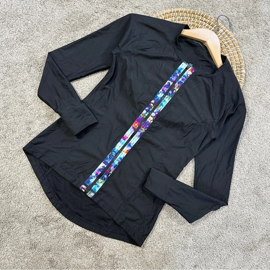 Athleta Women’s Floral Fade Ful Zip Rashguard Top Outdoor Beach in Black Size S - Image 4