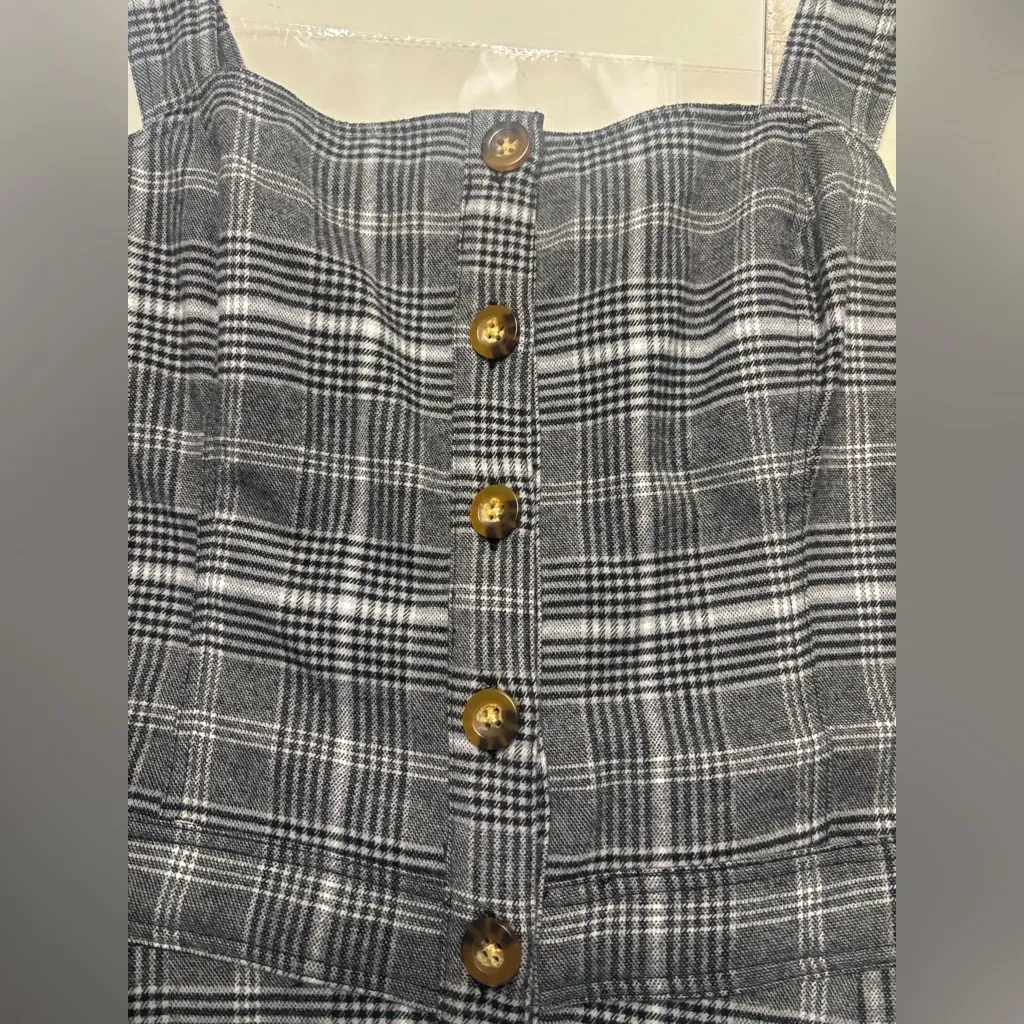 Hollister Womens Plaid Jumpsuit Gray White Flannel Size Large 12-14 New - Image 7