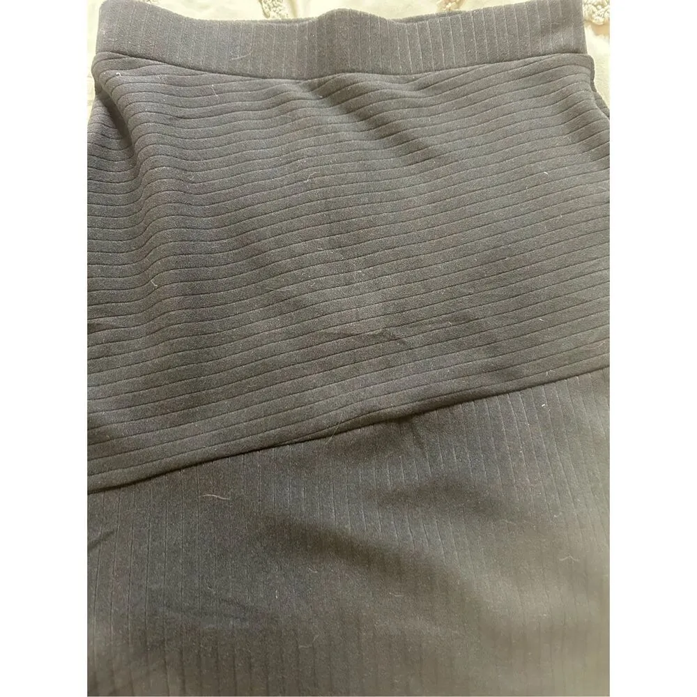 NEW Black Slit Bodycon Midi Split Ribbed Knit Pencil Skirt S - Image 3