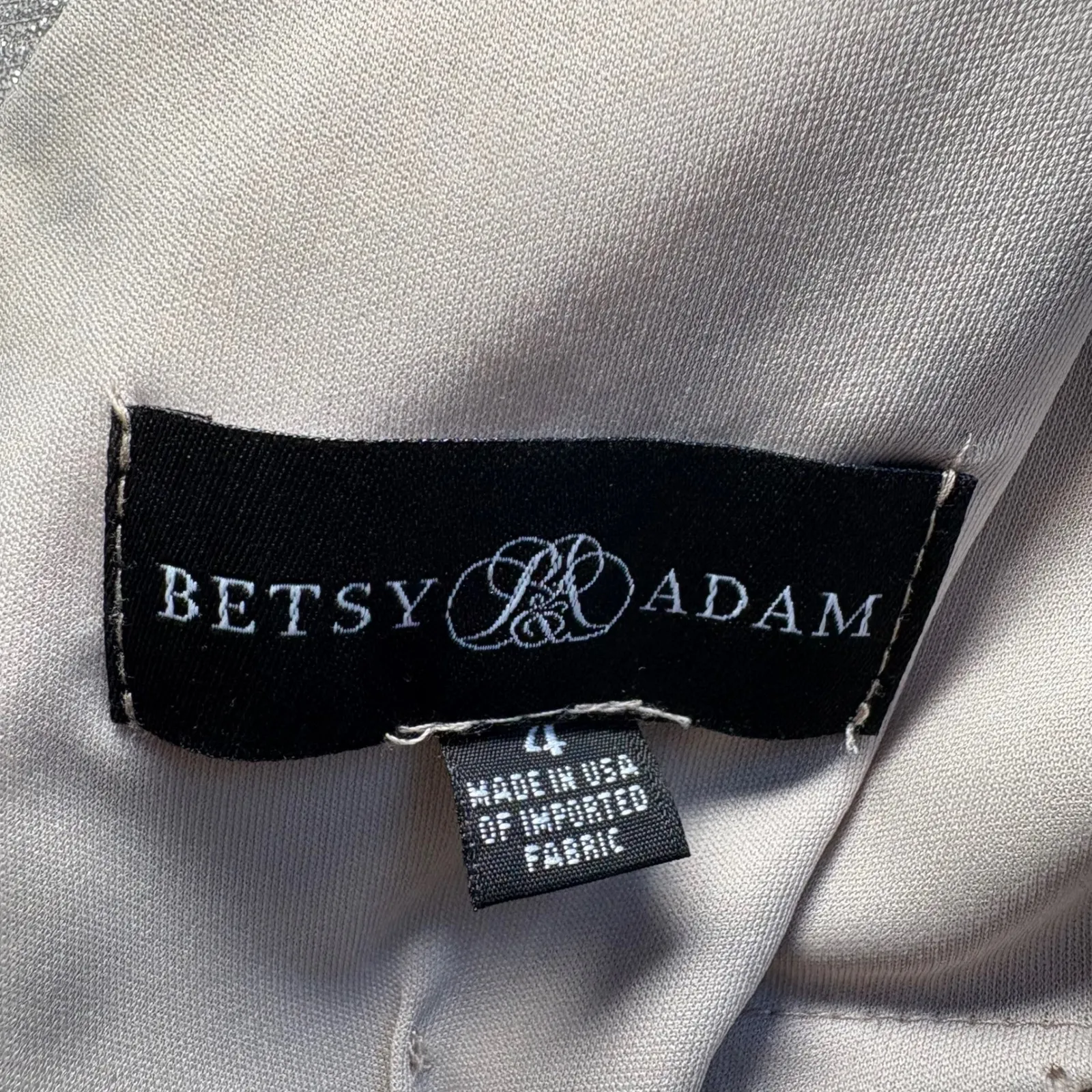 Betsy & Adam Silver Metallic Gown Evening Formal Dress Flutter Sleeve Size 4 EUC - Image 13