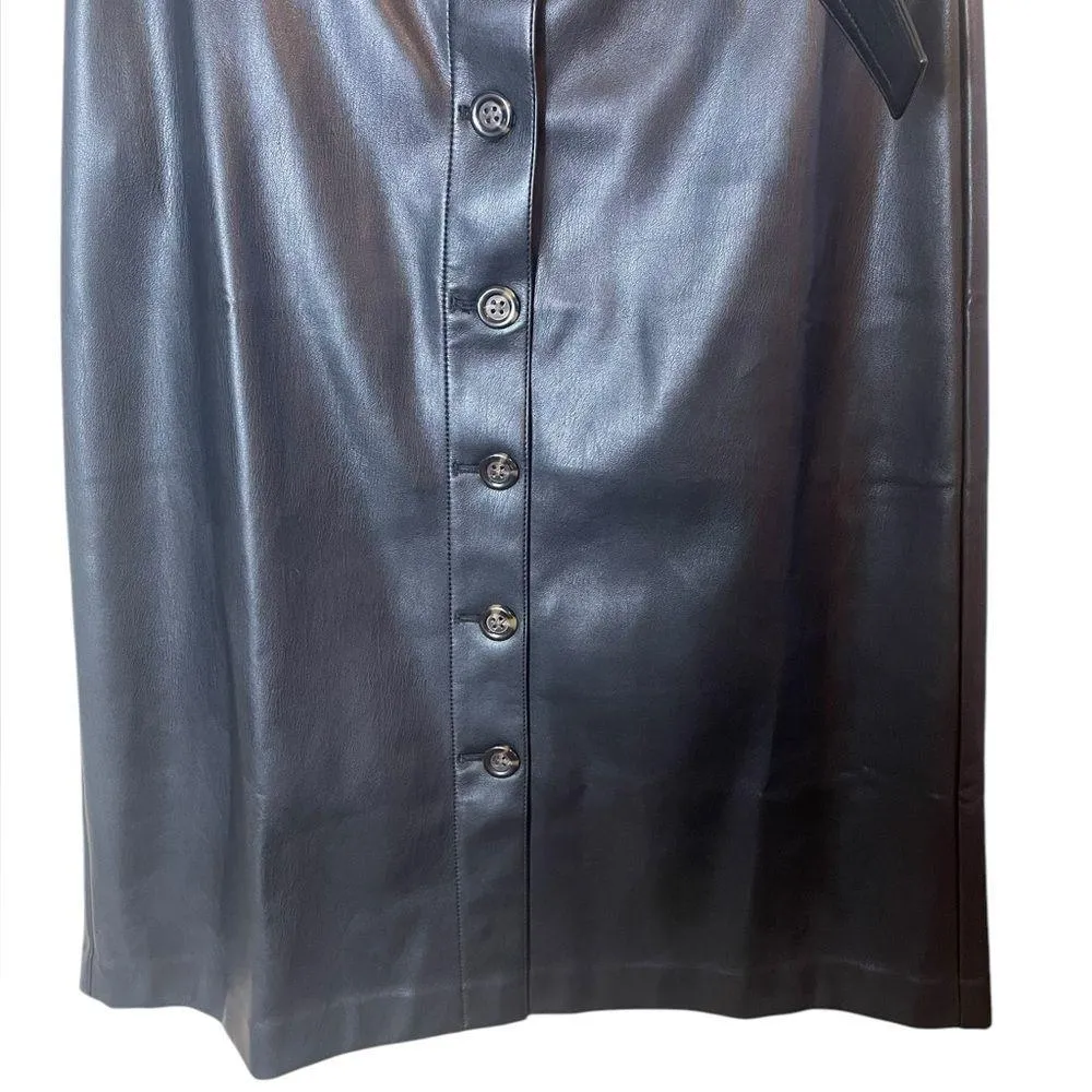 Ann Taylor Women’s Sz 10 Faux Leather Belted Button Front Skirt Black - Image 5