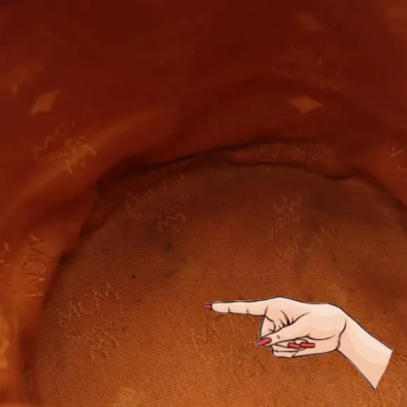 MCM COGNAC VISETOS COATED CANVAS LEATHER TRIM BUCKET BAG W/DRAWSTRING CLOSURE - Image 11