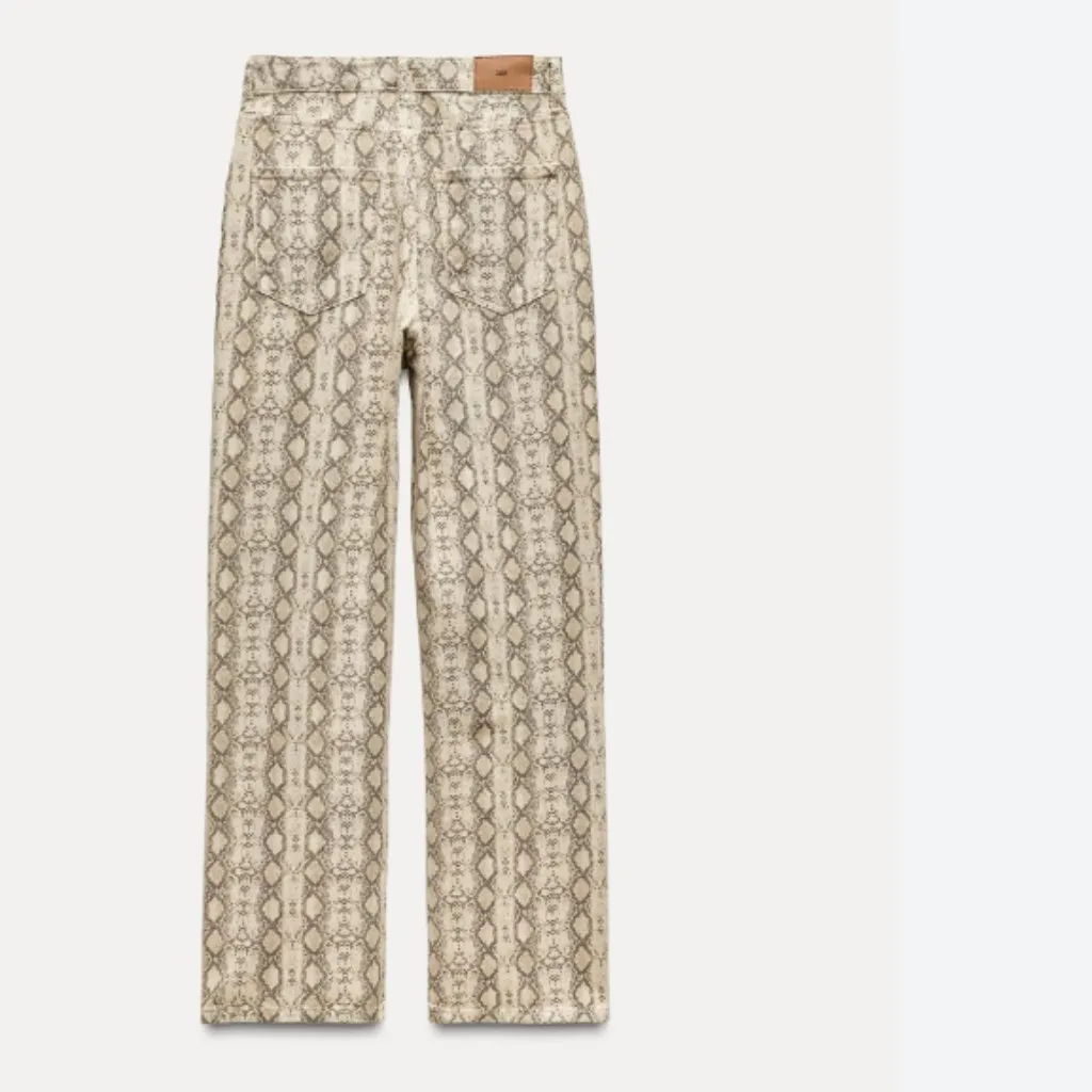 NWOT Zara Z1975 DENIM Pants ANIMAL PRINT HIGH-WAISTED STRAIGHT JEANS - Image 4