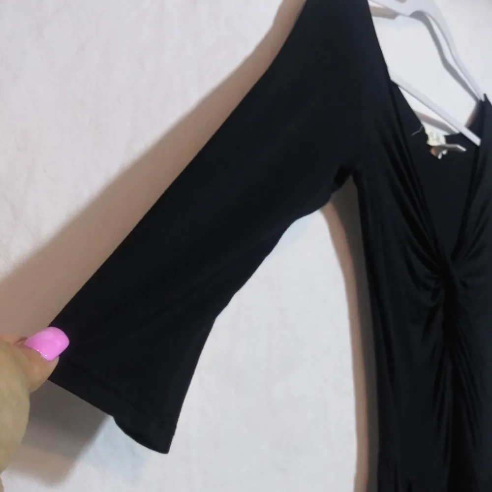 Anthropologie Lolly Black Knot Ruched V Neck Modal Simple Classic Dress Sz XS - Image 5