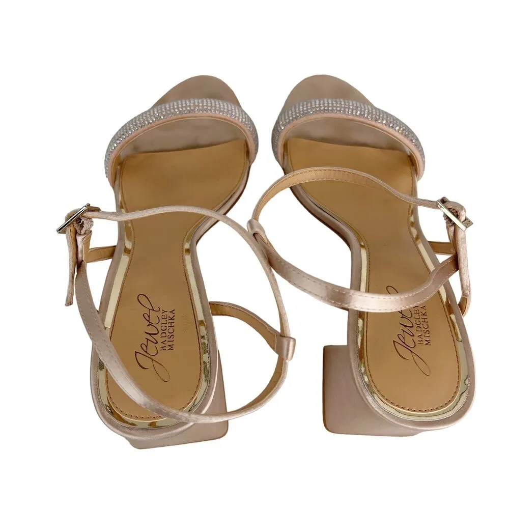 Jewel Badgley Mischka Earlene Block Heel Sandal 9.5 Champagne Satin - Image 5